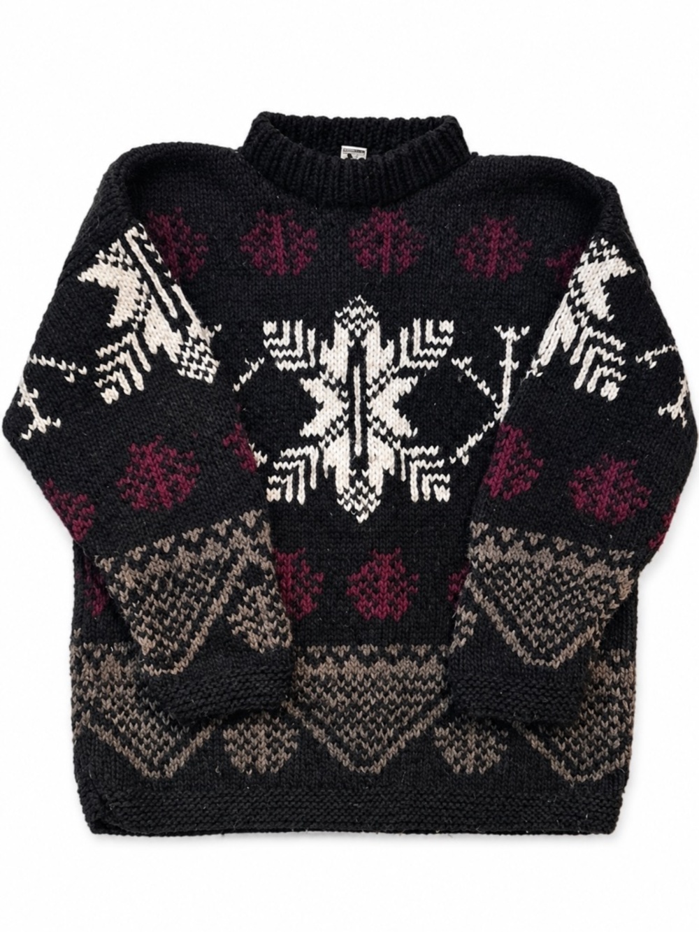 Vintage Size Large INCA Wear Thick Chunky Knit Wool Sweater Ecuador Snowflakes